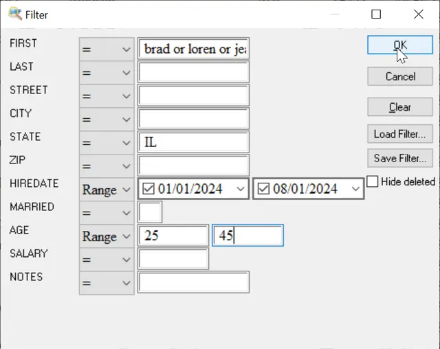 filter in dbf file