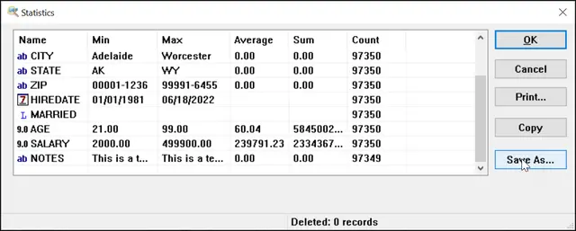 Statistics in DBF File