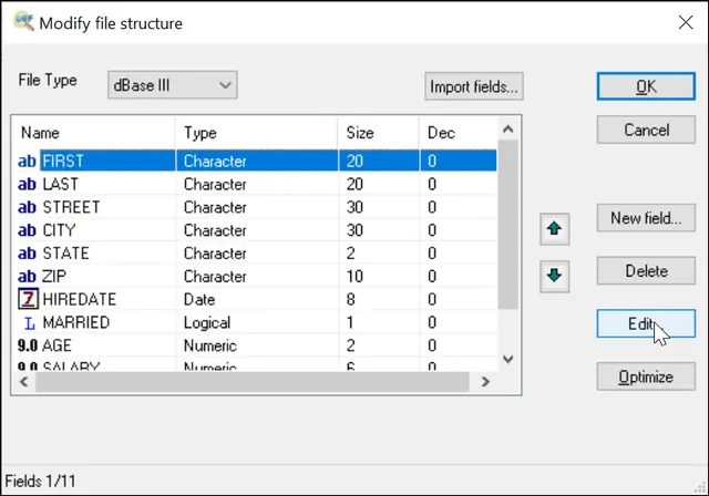 Modify DBF File structure